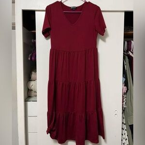 Amazon Deep Red Tiered Midi Dress